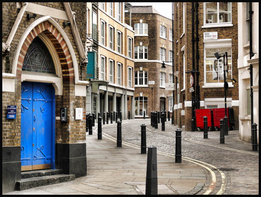 Street with blue door