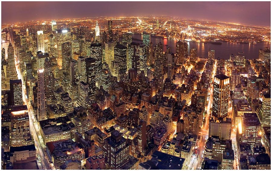 Empire State Building | view from the top, New York, megalopolis, night, lights