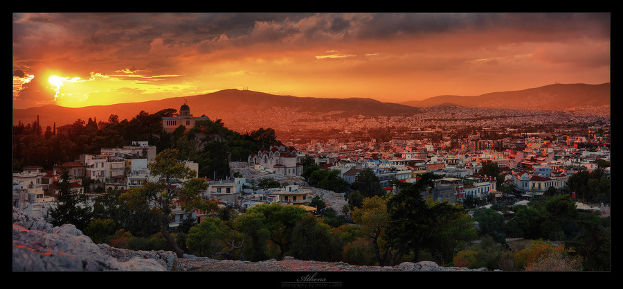 Athens in the sunset fire