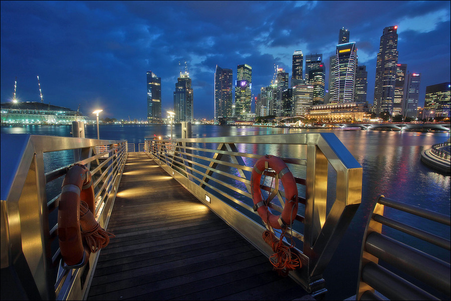 About Singapore | megalopolis, sea, skyscraper, night, lights, Singapore