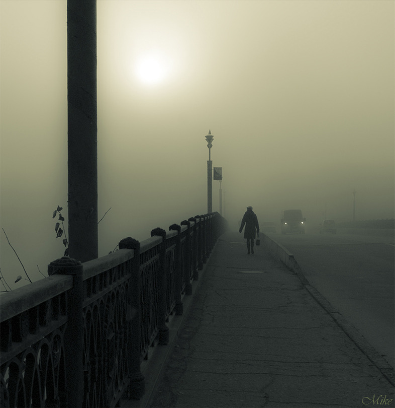 Bridge, morning, fog...