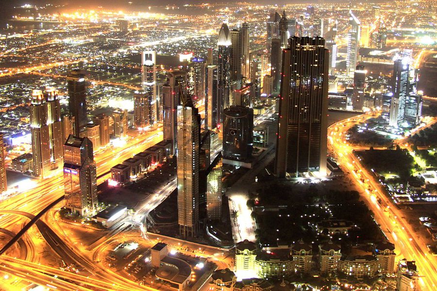 Dubai | megalopolis, skyscraper, night, lights, panorama, Dubai