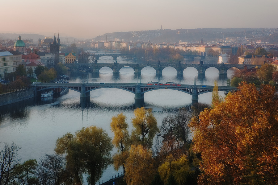 Autumn. Bridges. A tram.