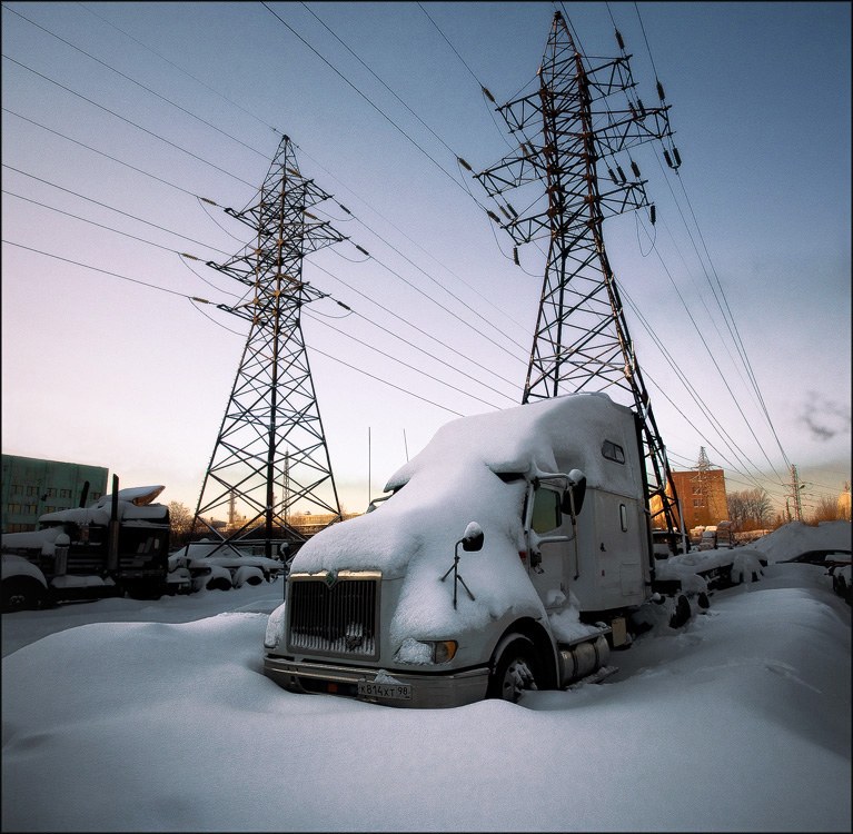 Snow-covered lorry