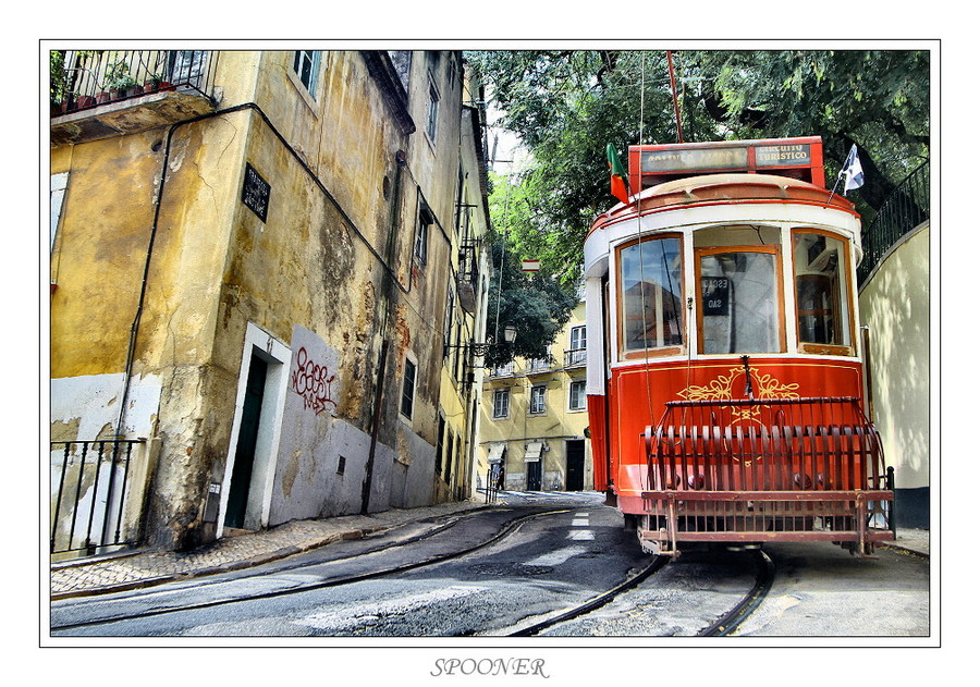 Red and white tramway