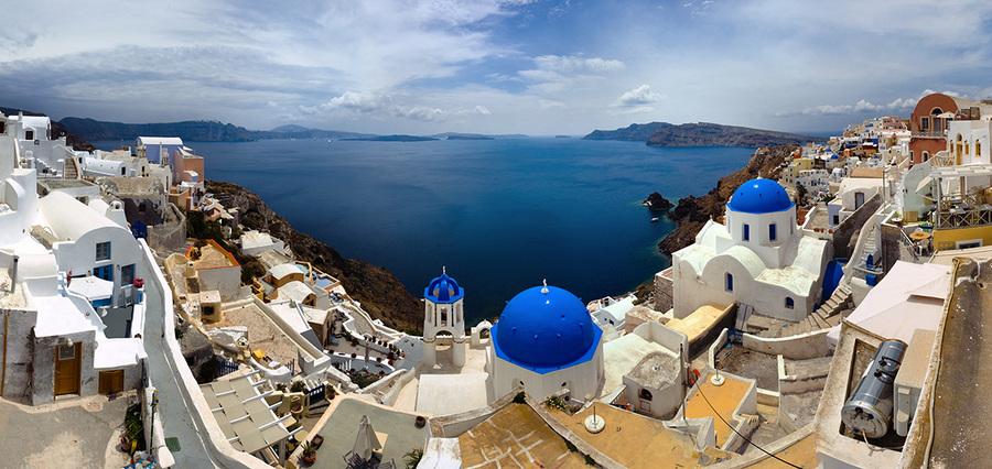 Houses with blue roofs