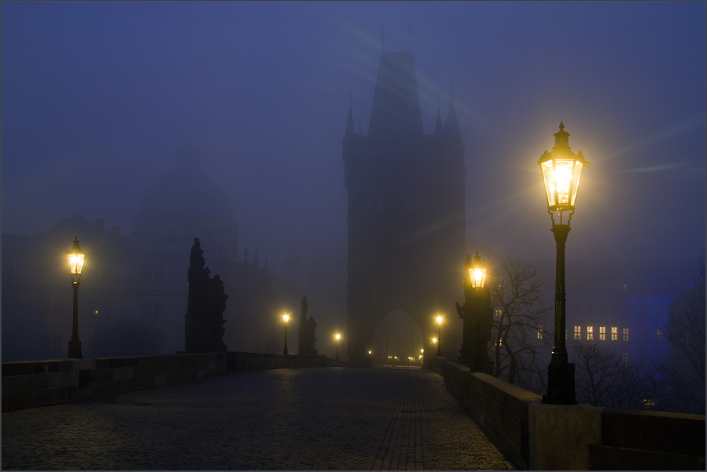 Foggy bridge over the river