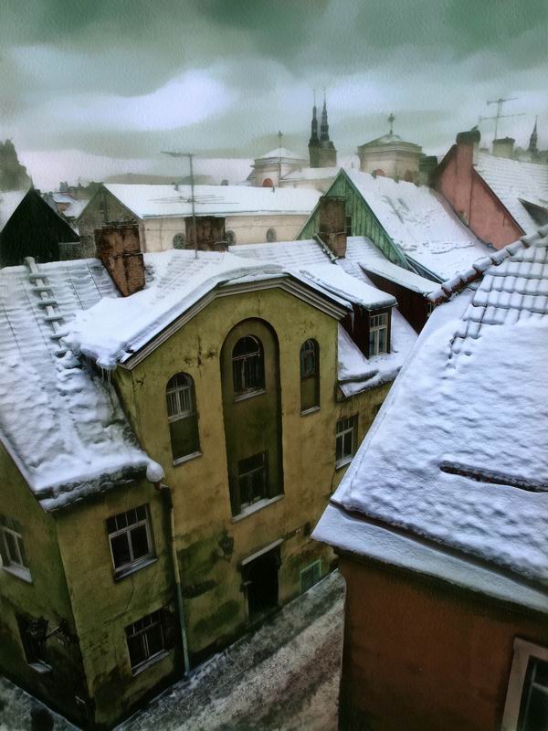 The roofs are in snow