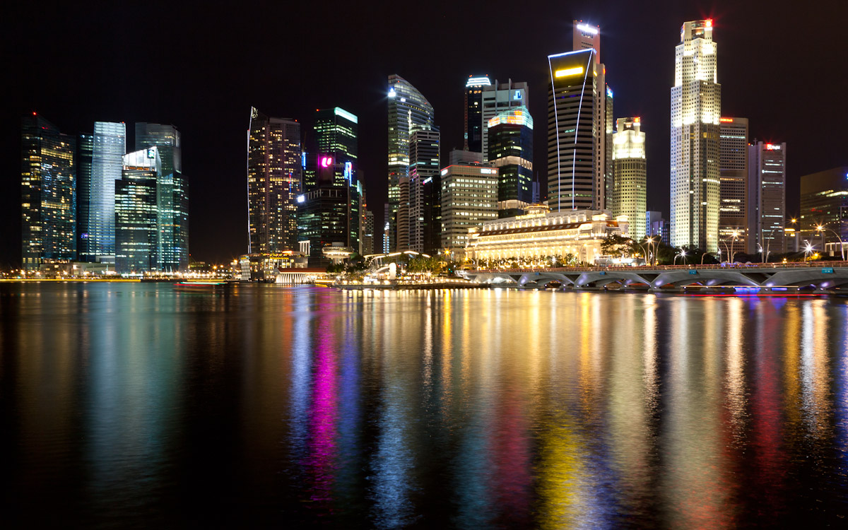 Skyscrapers reflect in the water