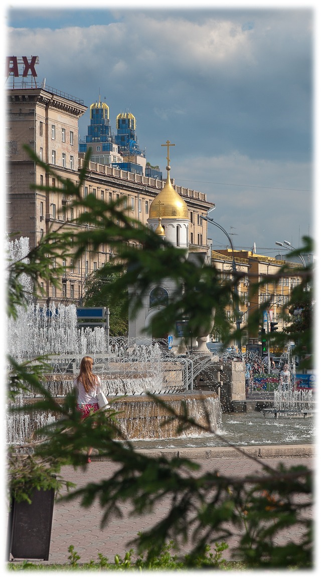 Spruce, girl and church