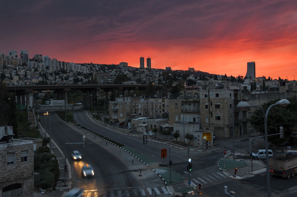 Fiery dusk above the city