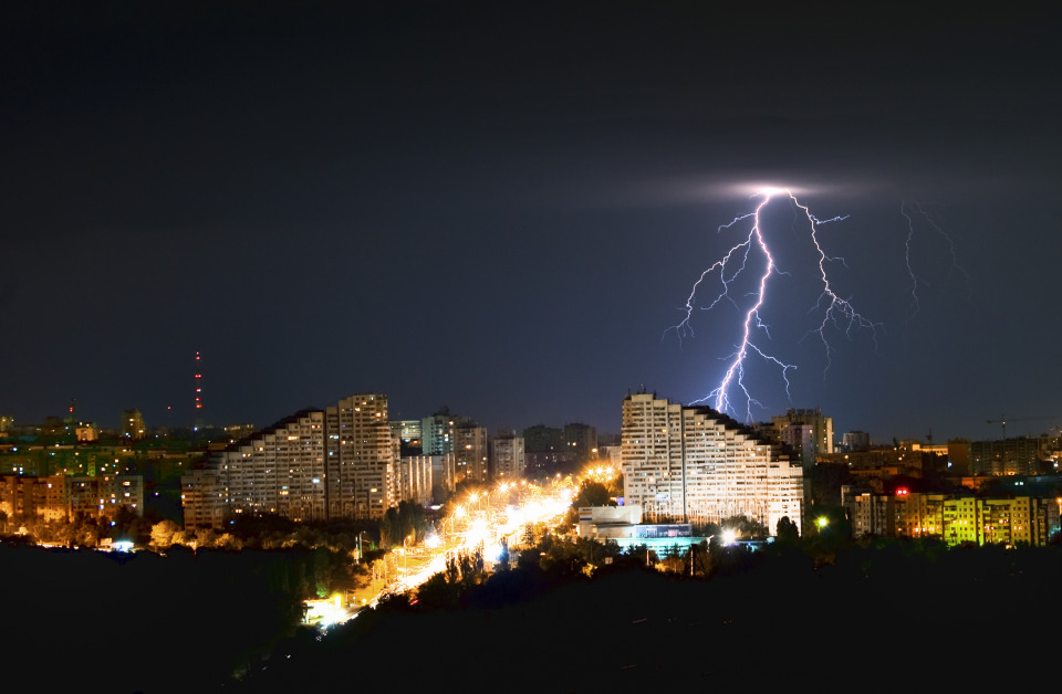 Lightning over the night city