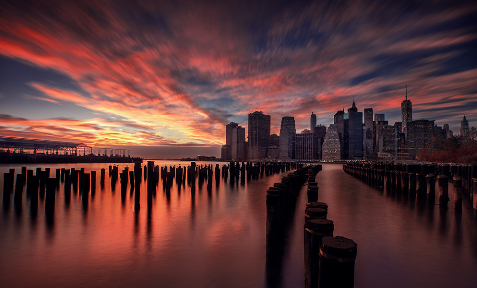 Skyscrapers and sunset